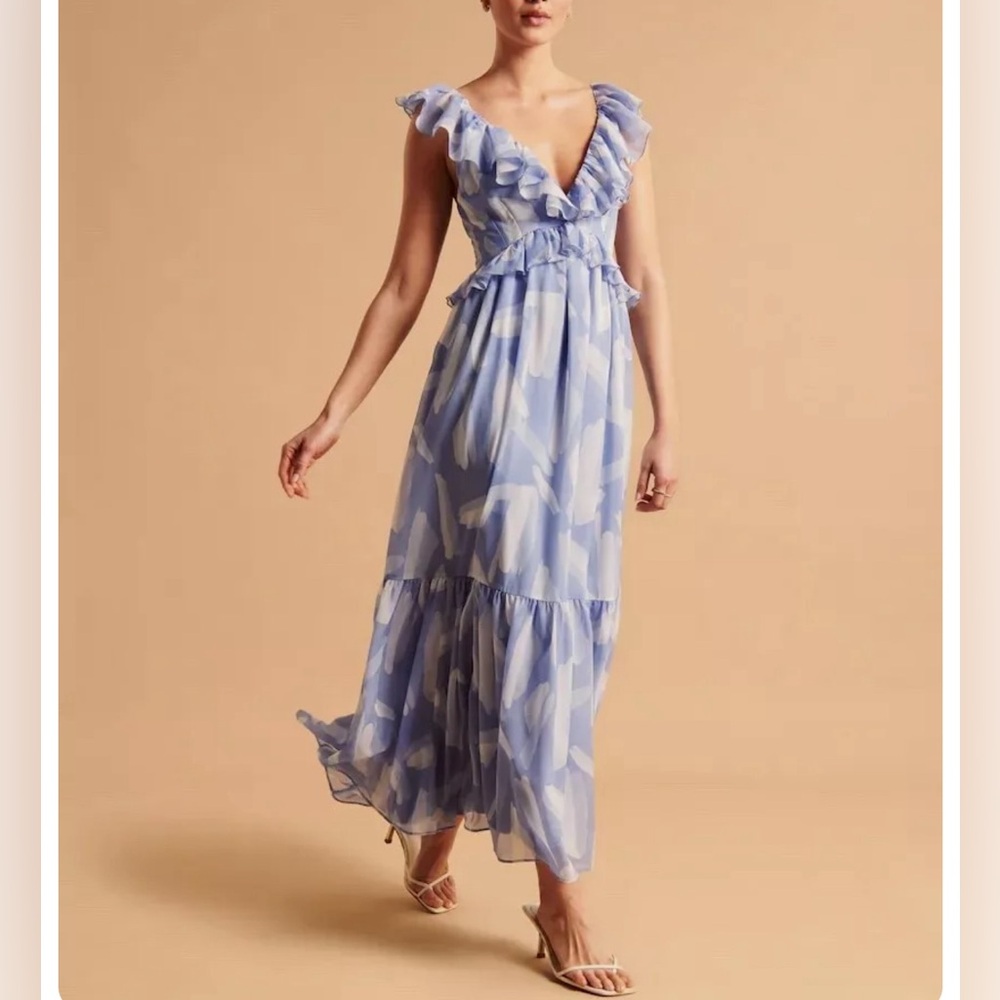Abercrombie Drama Ruffle Maxi Dress Blue Floral Size Small Lined